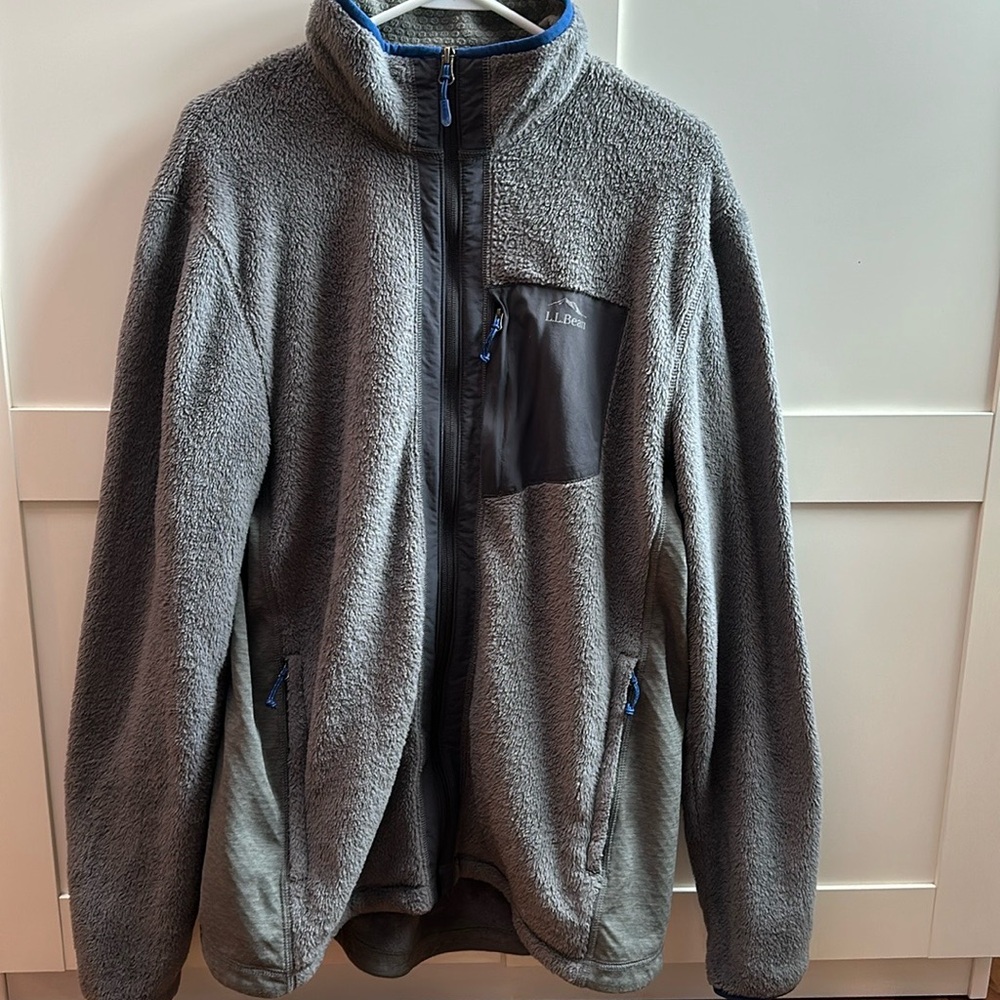 LL Bean Jacket Mens Large Tall Mountain Classic Windproof Gray Full Zip Fleece